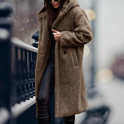Women's long sleeve faux fur hooded coat