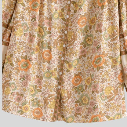 Women's Bohemian Blouse - Floral Print - Long Sleeve - Loose Fit - V-Neck Tassel Detail