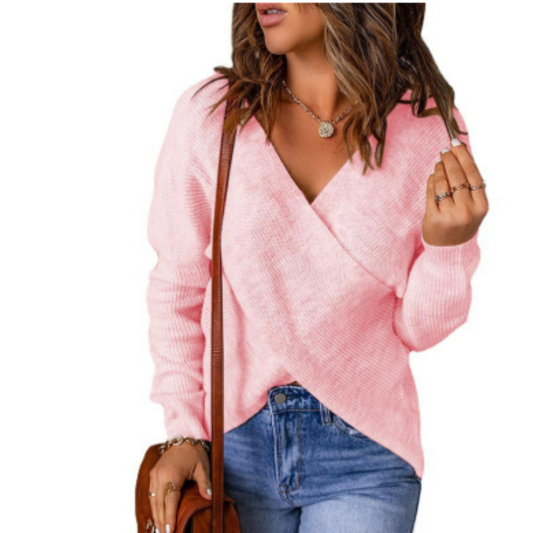 Relaxed Fit Crossed Front Wrap Sweater 