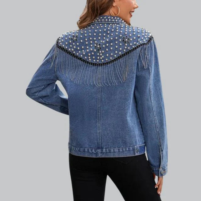 Women's denim jacket with pearls