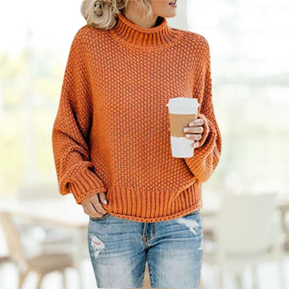 Women's autumn/winter high neck thick knit pullover sweater
