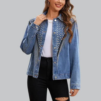 Women's denim jacket with pearls