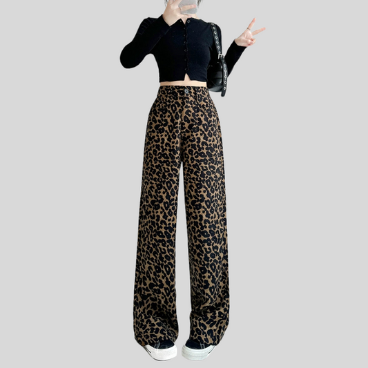 Leopard Print Wide Leg Pants