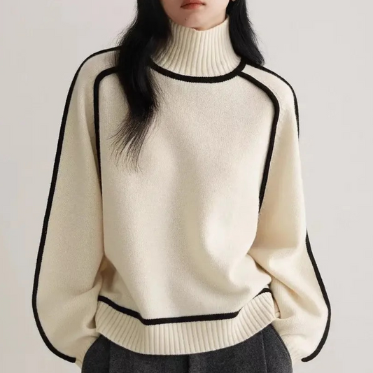 Striped Half-High Neck Pullover Knit Sweater