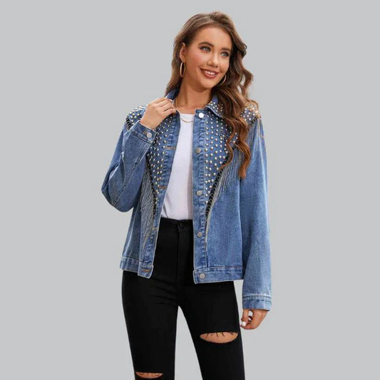 Pearl-Embellished Denim Jacket