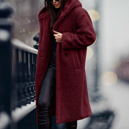Women's long sleeve faux fur hooded coat