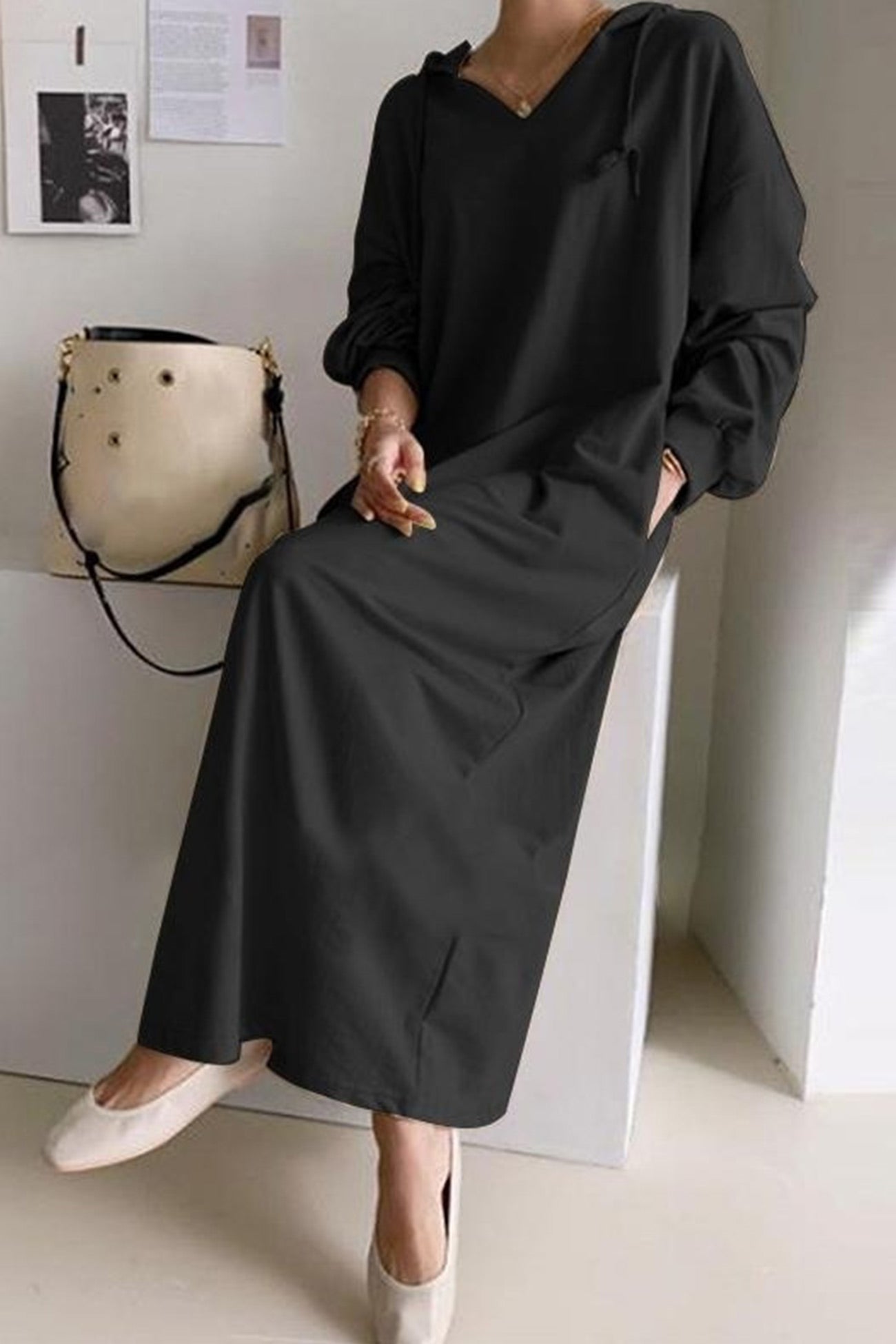 Women's Maxi Dress - V-Neck - Long Sleeve - Casual Loose Fit Elegant Style