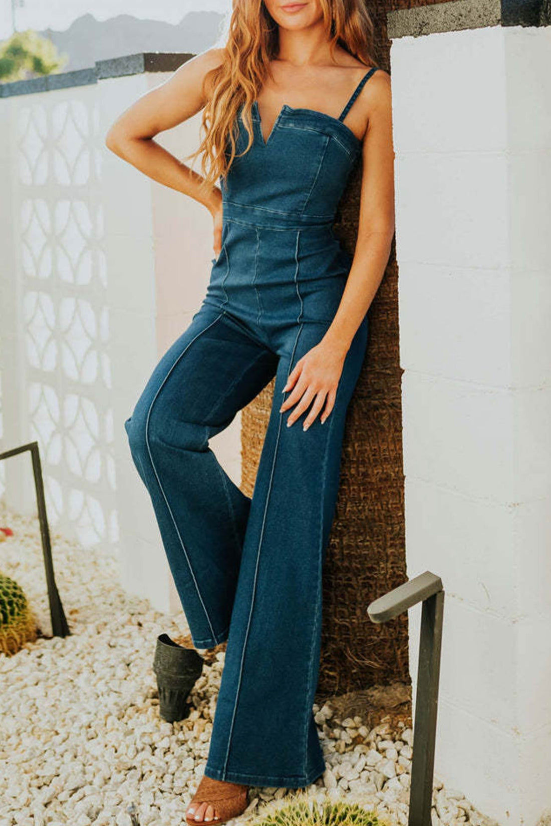 Amara - v-neck high-waist denim cami jumpsuit