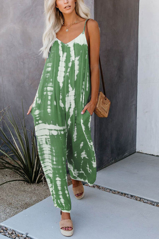 Flowy Tie-Dye Adjustable Strap Jumpsuit