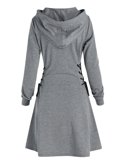 Women's gothic mini dress with hoodie and drawstring