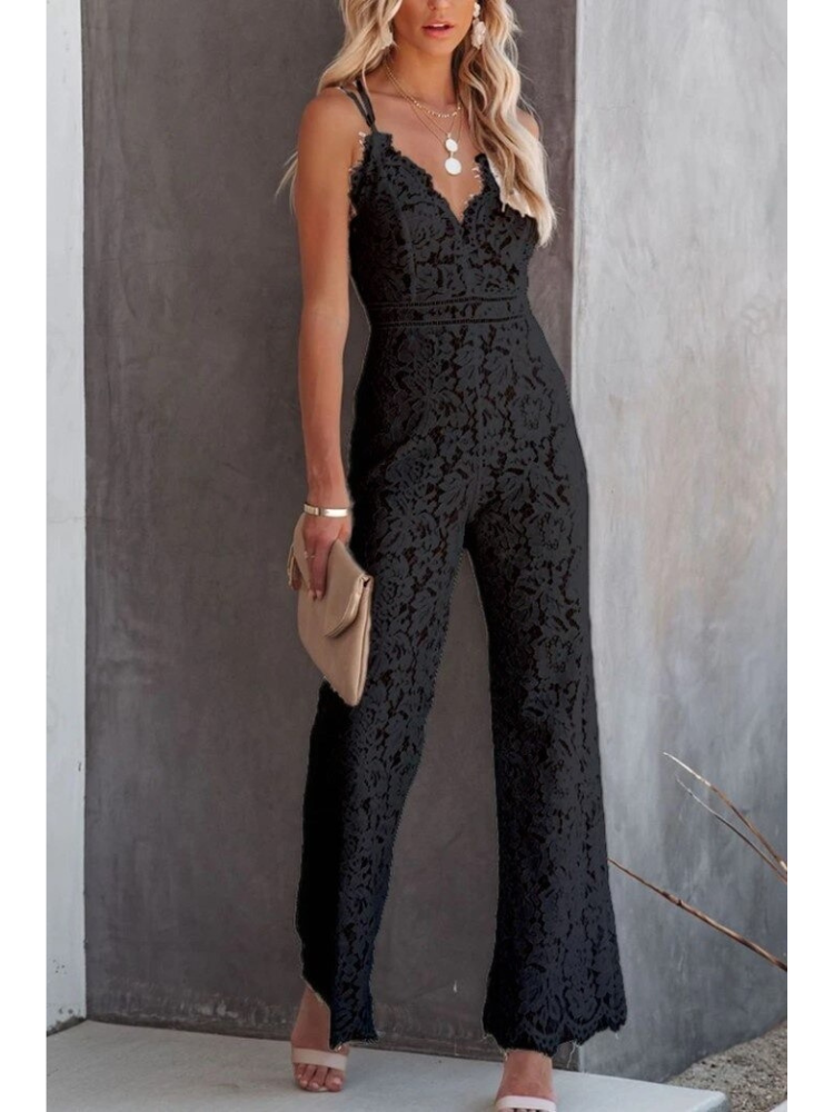 Lace V-Neck Wide Leg Jumpsuit