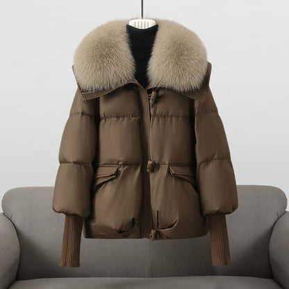 Women’s Puffer Jacket - Woven Fabric - Relaxed Fit - Hip Length - Faux Fur Collar