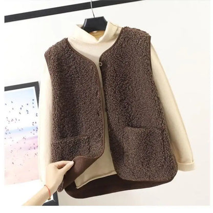 Women's faux lambswool plush fur vest