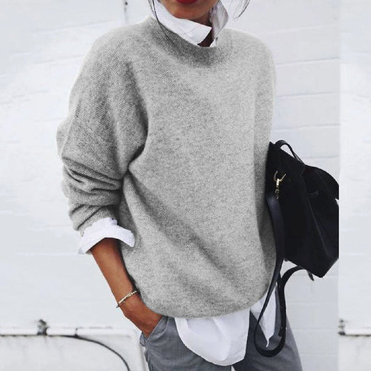 Solid Color Knitted Round Neck Sweater