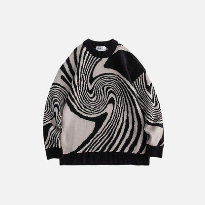 Women's urban loose abstract swirl pattern sweater