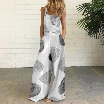 Women’s Sleeveless Wide-Leg Jumpsuit Casual Summer Printed Overalls