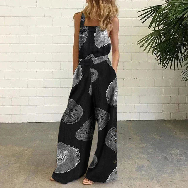 Women’s Sleeveless Wide-Leg Jumpsuit Casual Summer Printed Overalls