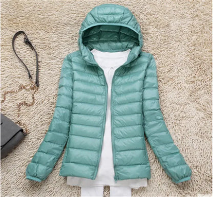Women's Puffer Jacket - Lightweight Quilted - Hooded Water-Resistant Zip-Up