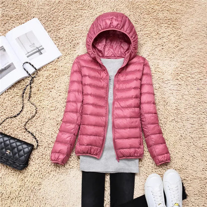 Women's Puffer Jacket - Lightweight Quilted - Hooded Water-Resistant Zip-Up