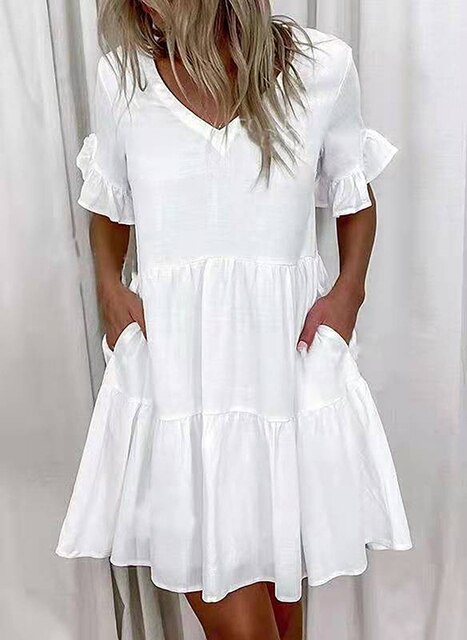 Ruffle Sleeve Tiered Loose Fit Casual Dress