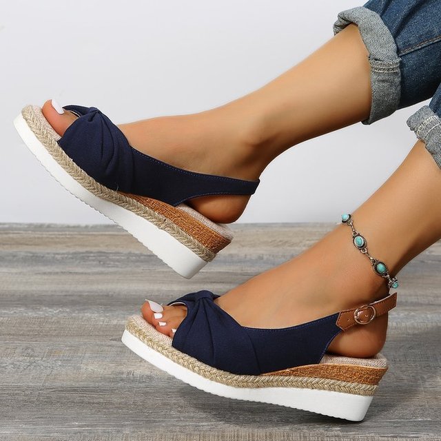 Women's Espadrille Wedge Sandals - Knot Design - Slingback Adjustable Strap - Cushioned Sole