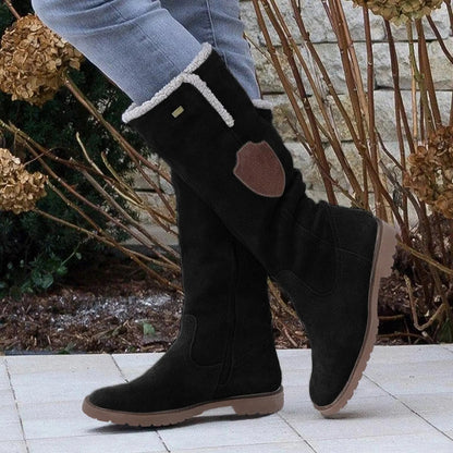 Women’s Mid-Calf Boots – Suede Finish – Plush Lining – Lug Sole – Side Zipper