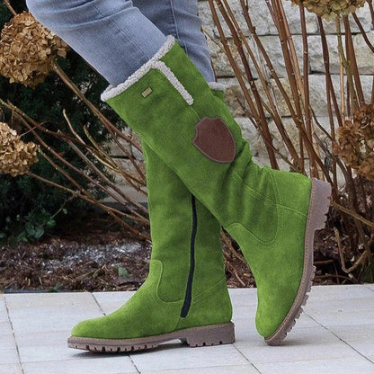 Women’s Mid-Calf Boots – Suede Finish – Plush Lining – Lug Sole – Side Zipper