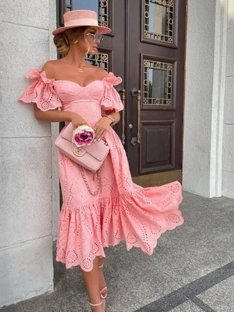 Off-Shoulder Elegant Lace Beach Dress