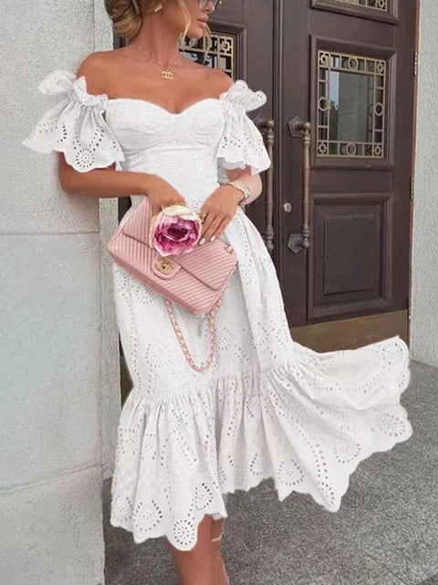 Women's Off-Shoulder Lace Dress Elegant Beachwear