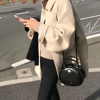 Women's Oversized Coat - Relaxed Fit - Mid-Thigh Length - Button-Up Classic Style