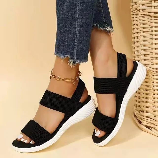 Women's Sandals - Open Toe - Stretch Fabric Straps - Cushioned Sole - Casual Wear