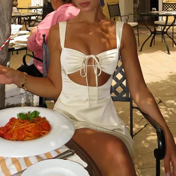 Cut-Out Detail Smooth Sweetheart Mini Dress