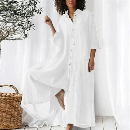 Women’s Jumpsuit – Oversized Fit – Breathable Blend – Full-Length – Button-Down – Pocketed