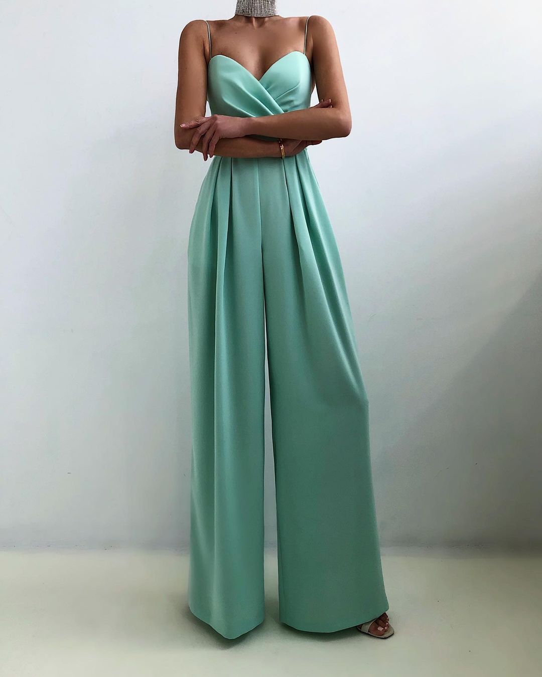 Women's Strappy Jumpsuit- Sweetheart Neckline - Wide-Leg Pants