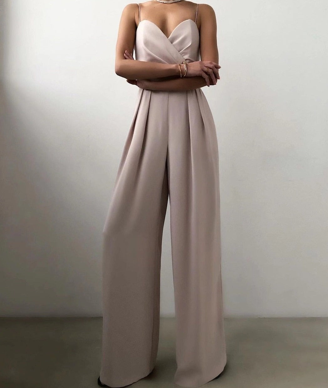 Women's Strappy Jumpsuit- Sweetheart Neckline - Wide-Leg Pants