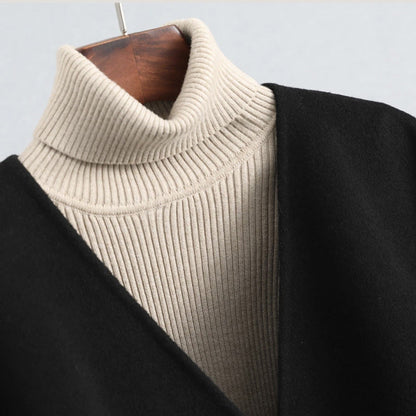 Amelia Relaxed Fit Cape Coat | Striped Accent Drawstring Cape Coat