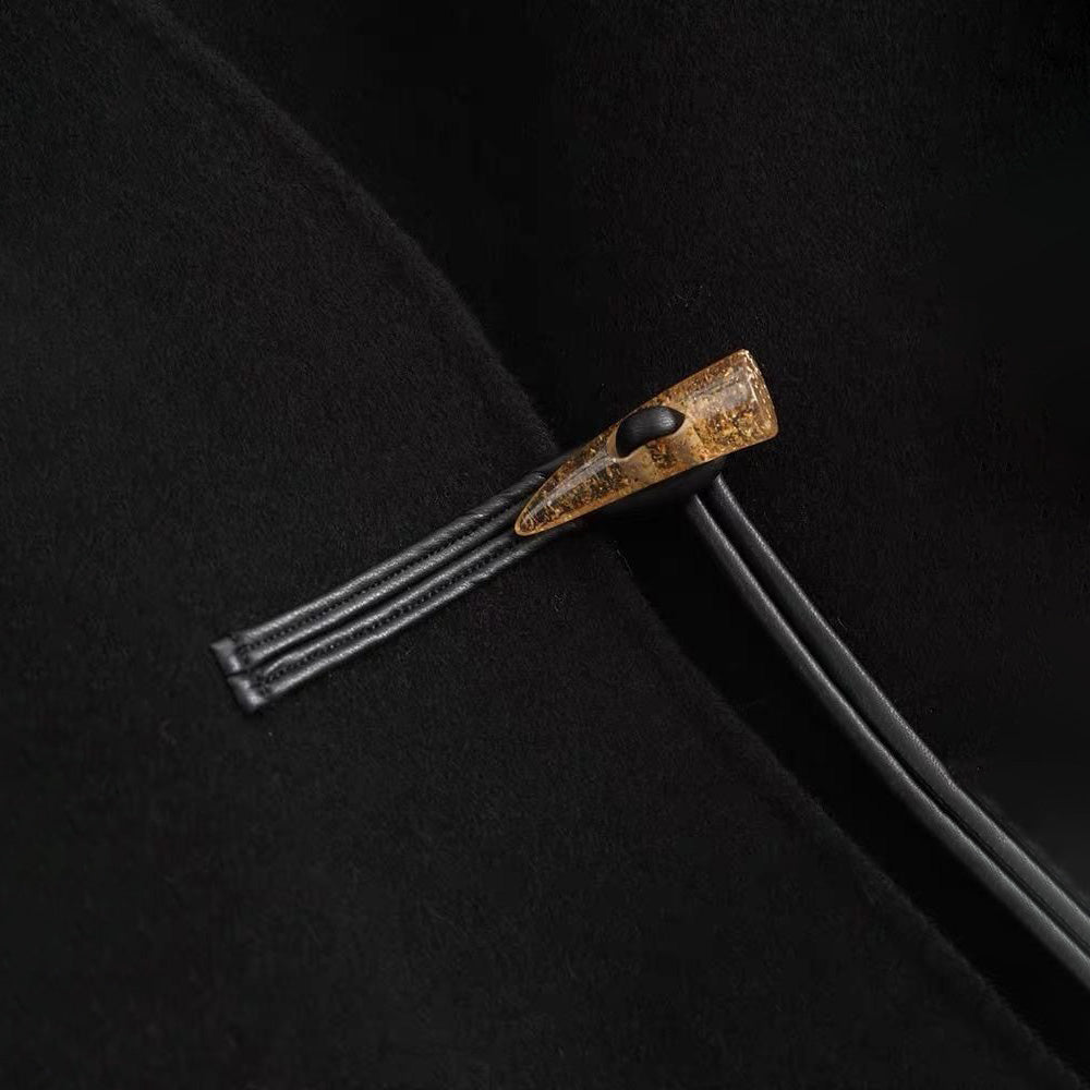 Amelia Relaxed Fit Cape Coat | Striped Accent Drawstring Cape Coat