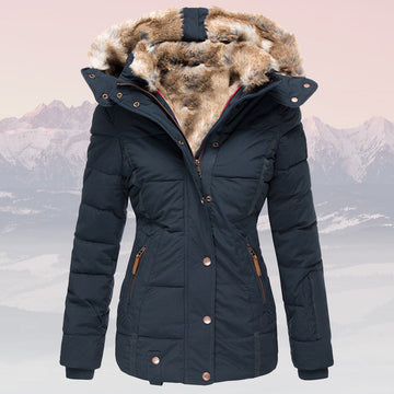 Women's winter warm fur-collar hooded jacket - Insulated stylish winter coat