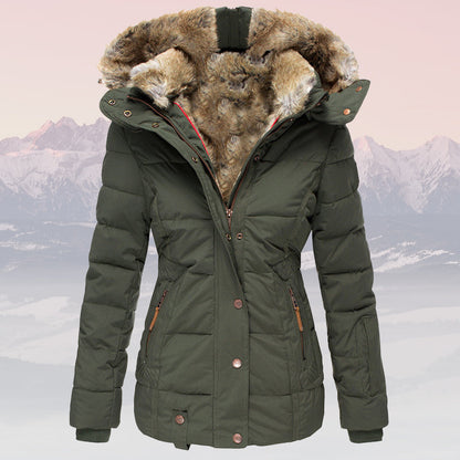 Women's winter warm fur-collar hooded jacket - Insulated stylish winter coat