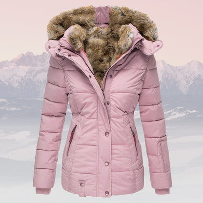 Women's winter warm fur-collar hooded jacket - Insulated stylish winter coat