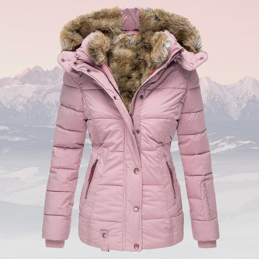 Women's winter warm fur-collar hooded jacket - Insulated stylish winter coat