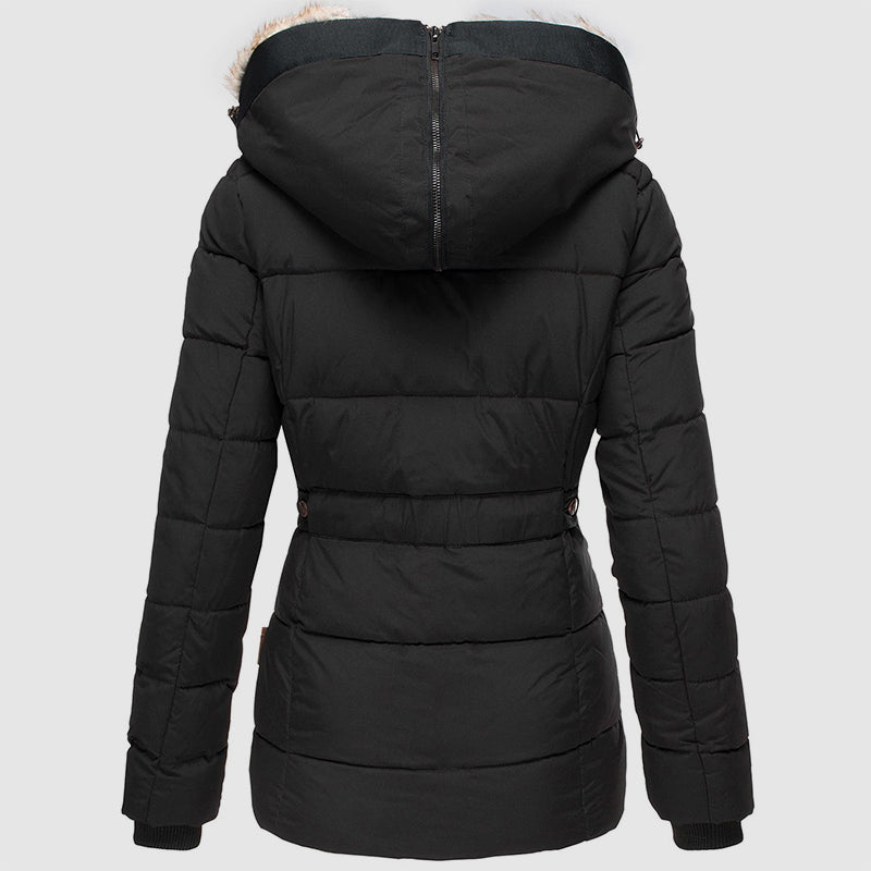 Women's winter warm fur-collar hooded jacket - Insulated stylish winter coat