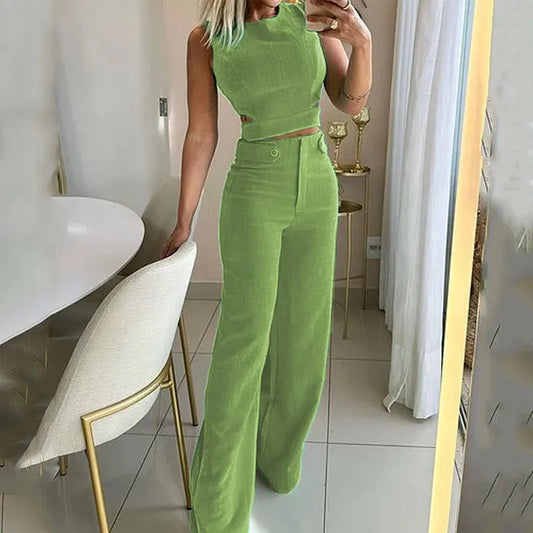 Chic Fit High-Waisted Wide-Leg Two-Piece Set