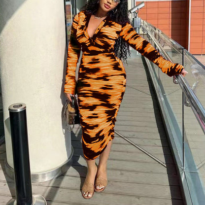 Women's casual pleated slim fit midi dress