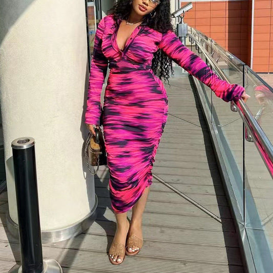 Pleated Slim Fit Midi Dress