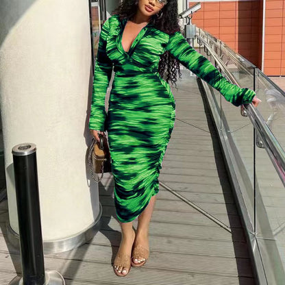 Women's casual pleated slim fit midi dress