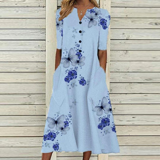 Floral Print Button Down Midi Dress 