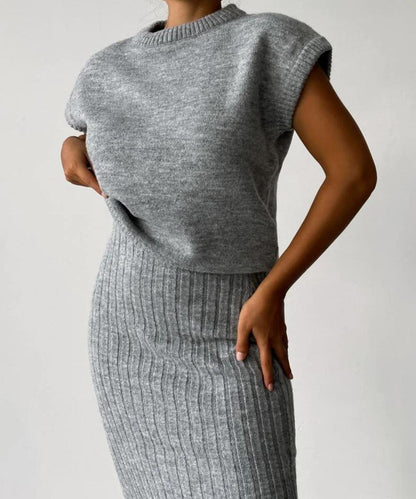 Nthanda -  stylish ribbed sleeveless pullover and skirt set