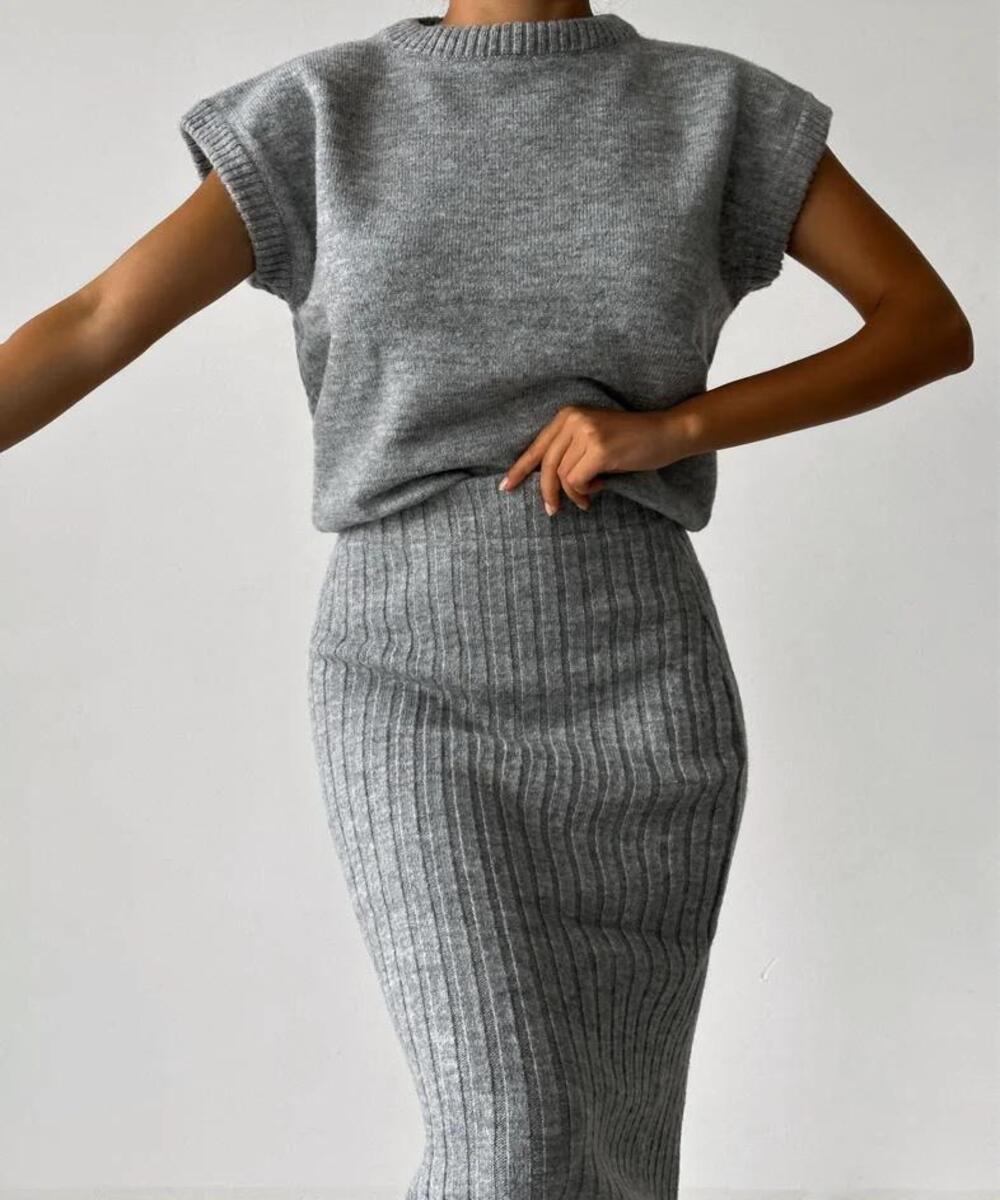 Nthanda -  stylish ribbed sleeveless pullover and skirt set