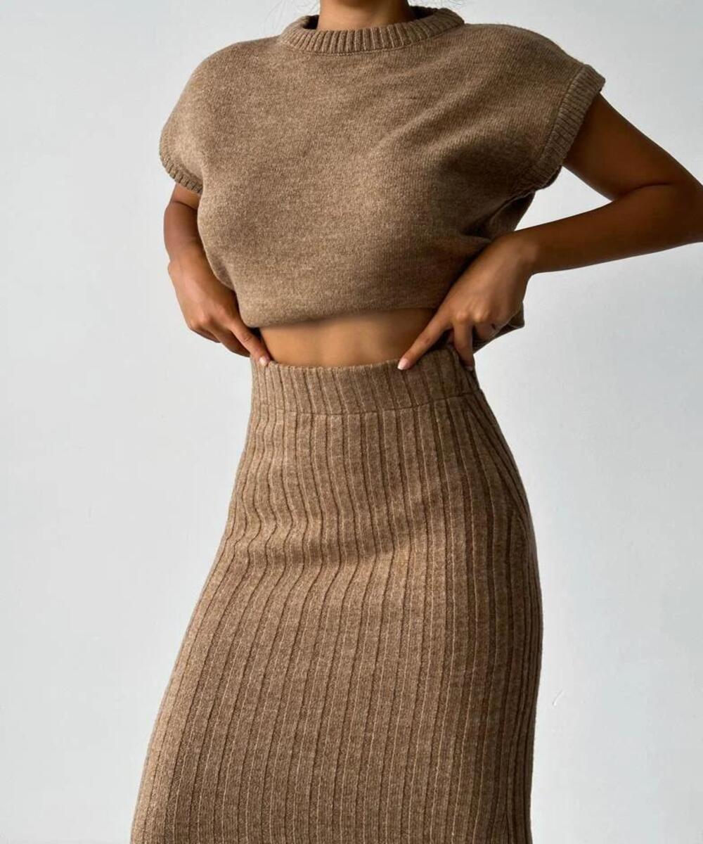 Nthanda -  stylish ribbed sleeveless pullover and skirt set